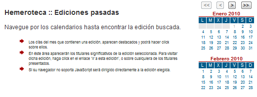 Calendario de Ediciones para Hemeroteca